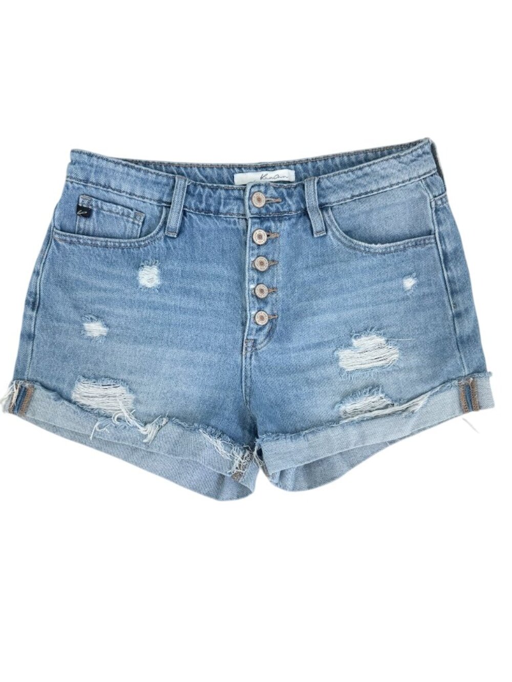 KanCan Distressed Denim Shorts Size 9 Button Fly High Rise Cuffed Cutoff - Picture 2 of 9
